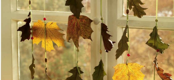 与树叶的简单工艺想法窗口装饰