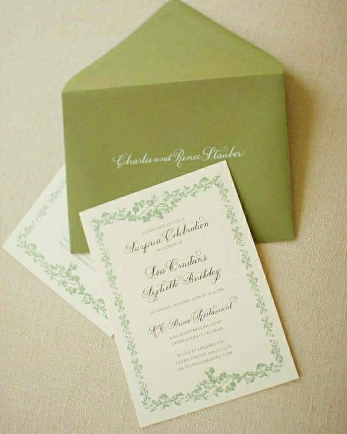 invitation mariage romantique conception simple police-vert-enveloppe