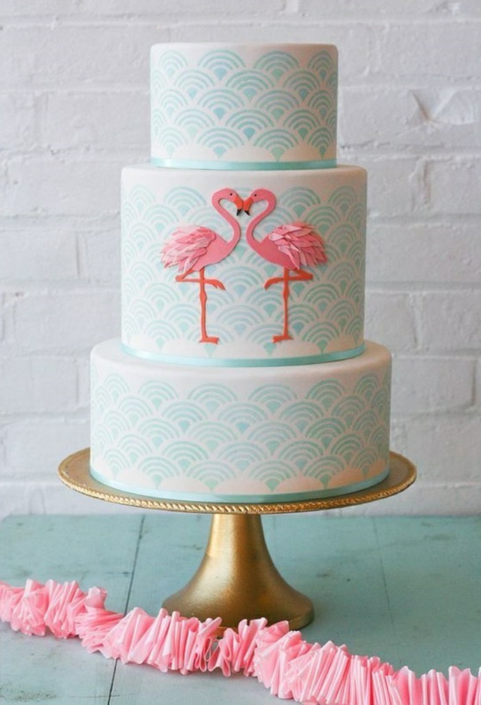 优雅的生日蛋糕与 - 火烈鸟图案