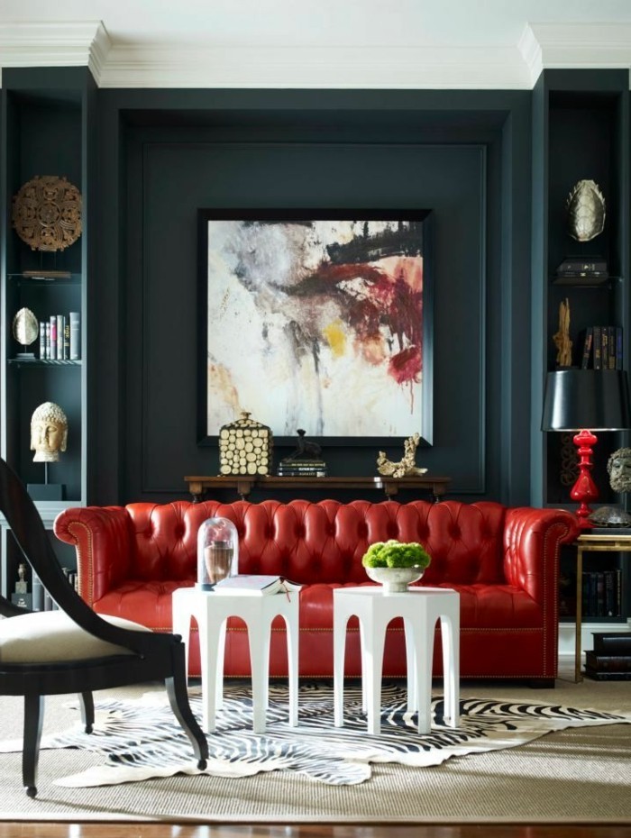 בסלון אלגנטים התקנת ספת עור רהיטים-אדום אופנתית