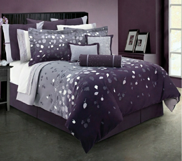 elegante ropa de cama dormitorio púrpura-gris