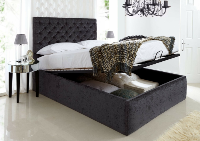 κομψό μοντέλο-επενδεδυμένα κρεβάτια-με-κρεβάτια box-σύγχρονο design