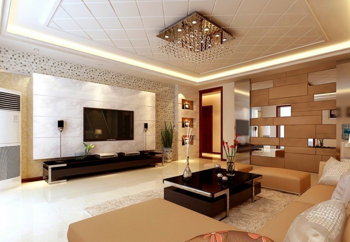 优雅的模型，客厅与超创意的天花板镶板