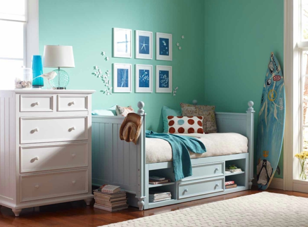 mur design turquoise couleur blanc-armoire erstaunlches-pépinière-turquoise mur