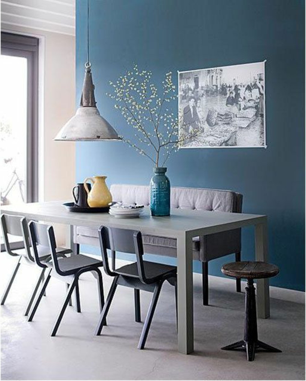 ruokasali-suunnittelu-kaunis-ja-moderni-laitoksessa ideoita-blue-seinä