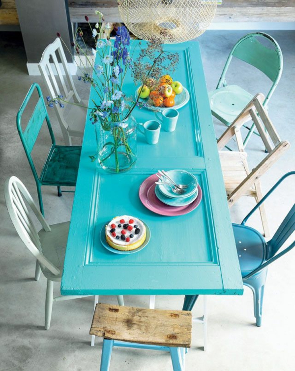 ruokasali-suunnittelu-kaunis-ja-moderni-laitoksessa ideoiden vaaleansininen-ruokapöytä