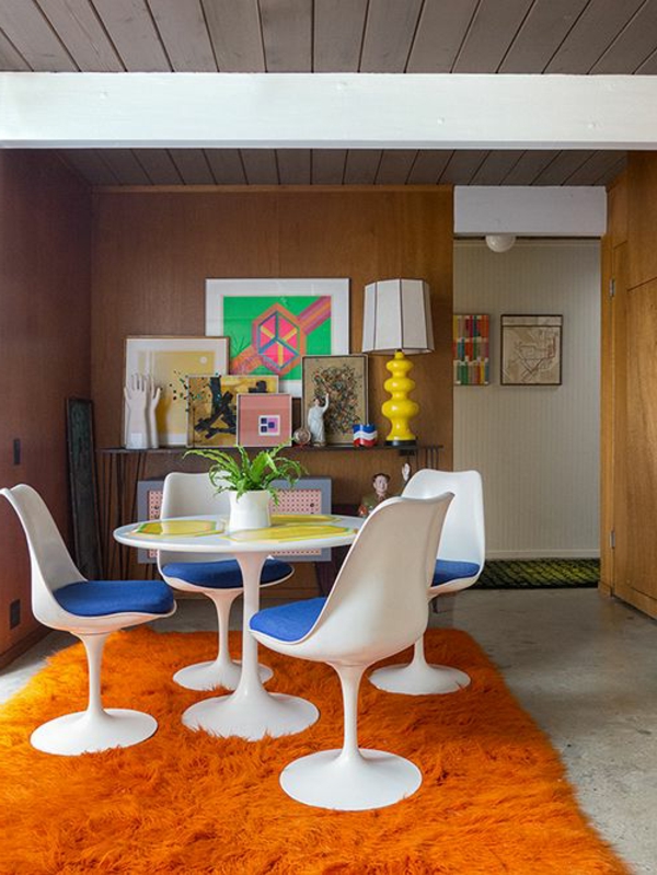 ruokasali-suunnittelu-kaunis-ja moderni perustamista ideoita matto-in-oranssi