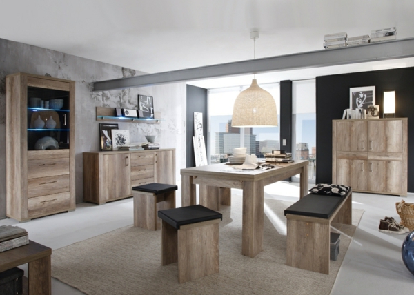 τραπεζαρία-ματ-πλήρης-άγριο ξύλο βελανιδιάς-επίπλων set-από-τα-τραπεζαρία-set-design-interior design-ιδέες