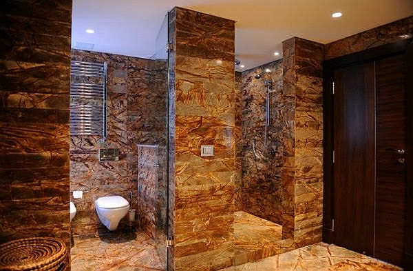奢华瓷砖淋浴 - 棕色现代瓷砖