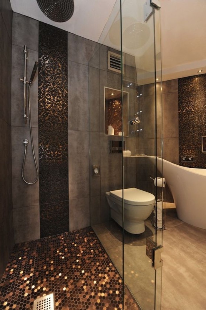 灰色和棕色的组合，简单与具吸引力卫浴奢侈卫浴内部tiles-
