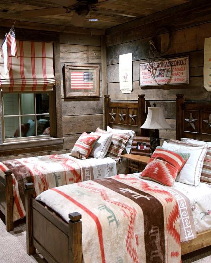 梦幻般苗圃设计，卧室田园床部落床上用品波西米亚风格的木制墙壁，现代的乡间别墅家具