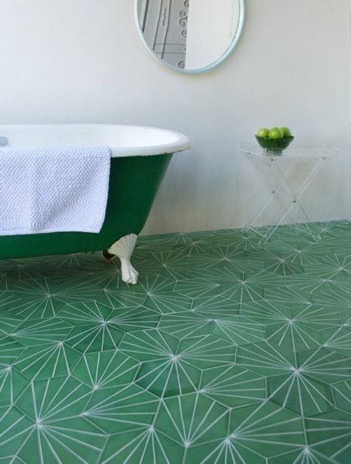 fantasztikus fürdőszoba belső zöld fürdő-zöld padlólapok almát, mint dekoráció