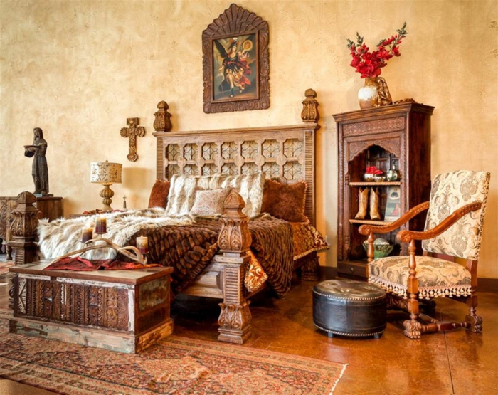 梦幻般的卧室室内木制家具装饰品民族乡村风格