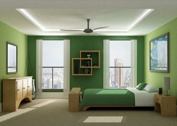 色彩方案 - 卧室绿墙 - 美丽床 - 墙上的图片