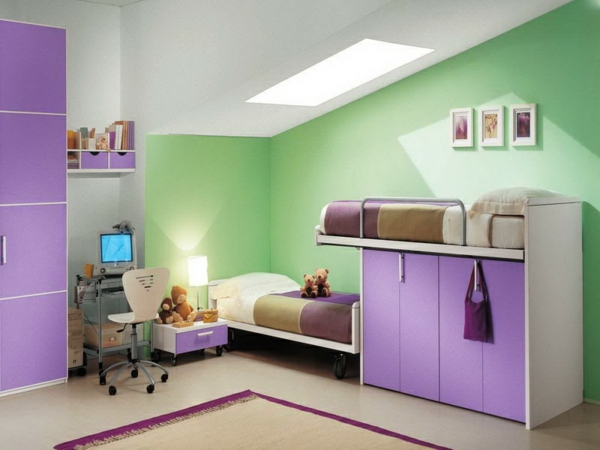 色彩组合 - 生活 - 孩子房 - 紫色和绿色 - 泰迪熊床