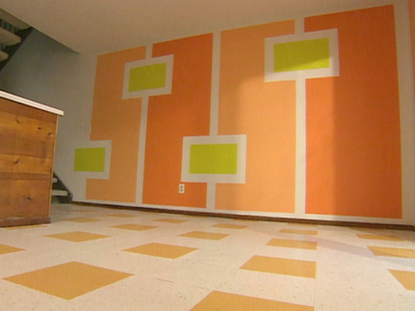 συνδυασμός χρωμάτων ιδέες υπνοδωματίου βερίκοκο-πορτοκαλί-πράσινο-τοίχο