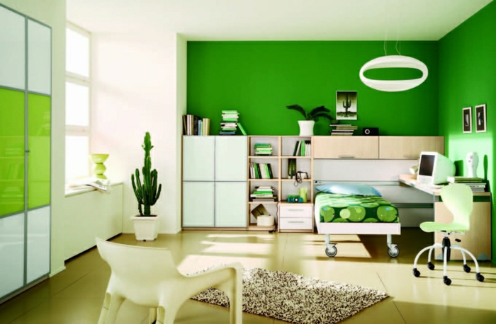 color diseño interior verde de pared de acento