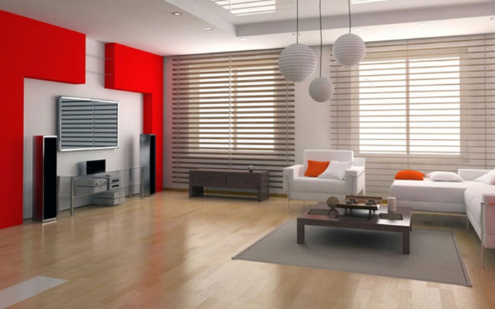 diseño rojo de la pared-y-gris-acentos de color de interiores
