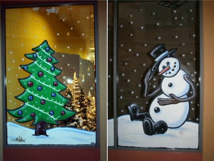 Fensterdeko-to-christmas-Unique-design Hóember és karácsonyfa