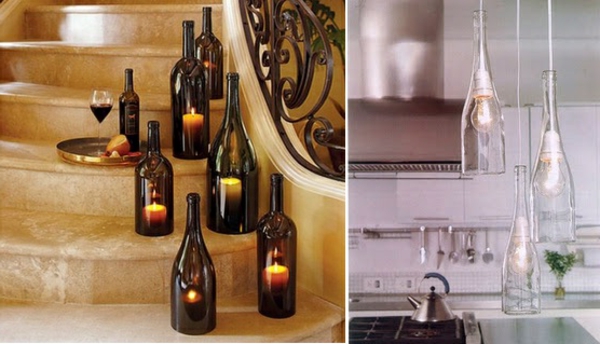 kynttilät pulloissa - tee se itse ja keittiö itse tehnyt ripustamiseen valaisimet - lasipullot käyttää uudelleen
