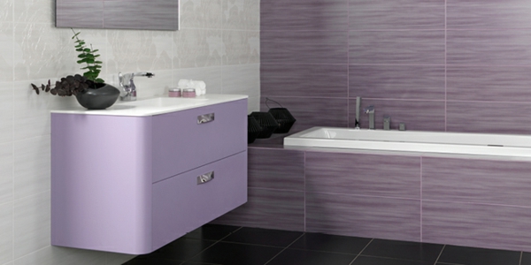 瓷砖设计浴紫色彩浴缸瓷砖装饰植物