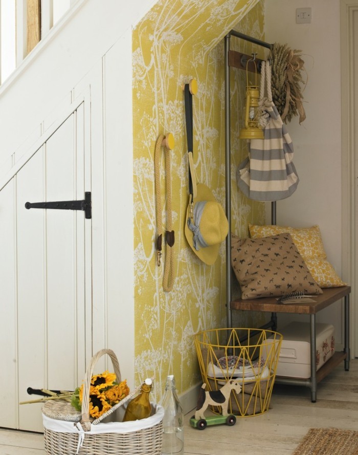 走廊壁纸，在黄色色与 - 蒲公英图案