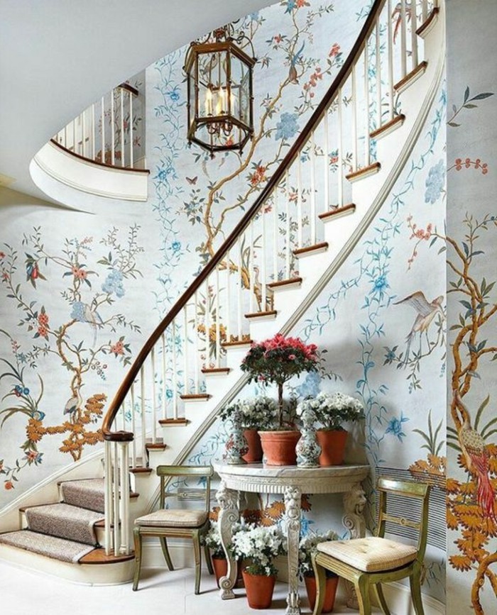 走廊墙纸用的植物图案中，和谐与 - 的装饰风格