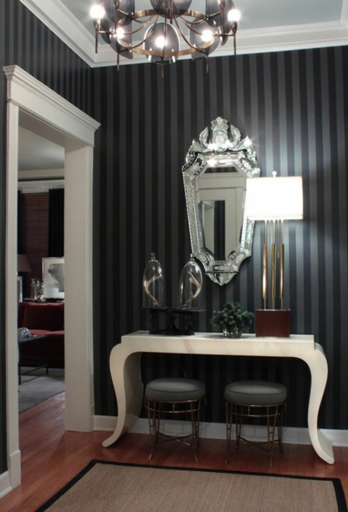 走廊再生纸 - 条纹式 - 黑 - 彩色古董镜