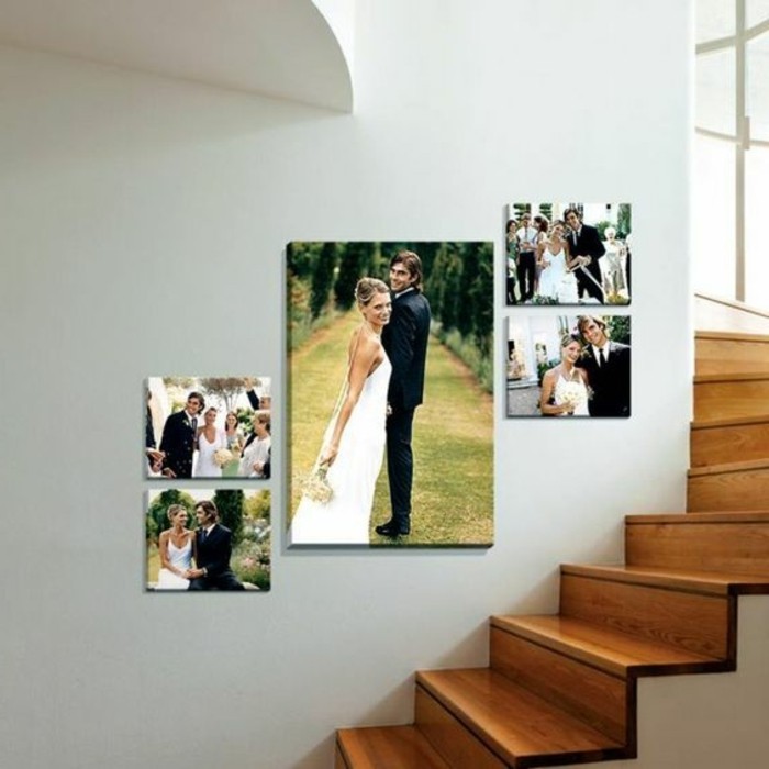 photo toiles à la maison-mariage-beaux-souvenirs-escalier en bois naturel