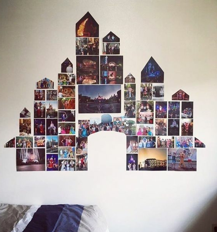 Photomontage de photos de formes et de tailles variées en forme de château
