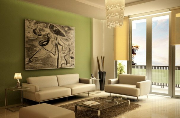 zeleni zid dizajn - dnevni boravak luksuzni namještaj veliki slika