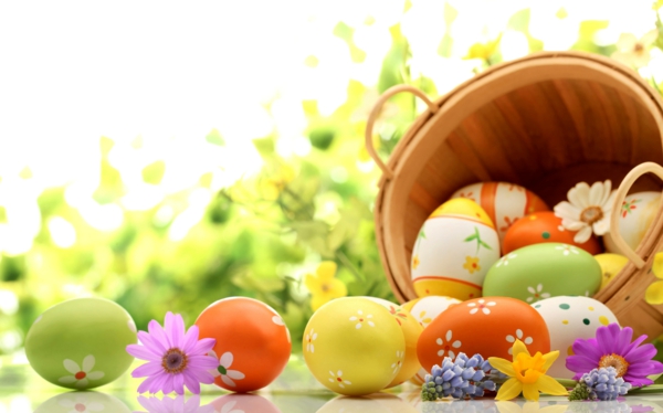 快乐的复活节，美丽，五颜六色的鸡蛋