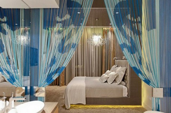 κουρτίνες διακόσμηση-μπλε-χρώμα-σούπερ όμορφο υπνοδωμάτιο