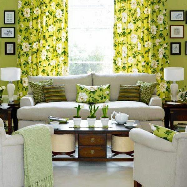 gardinenvorschläg绿色客厅