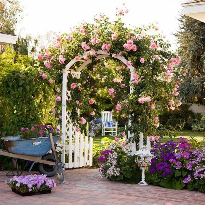 arco-con-puerta del jardín-diseño-rosa
