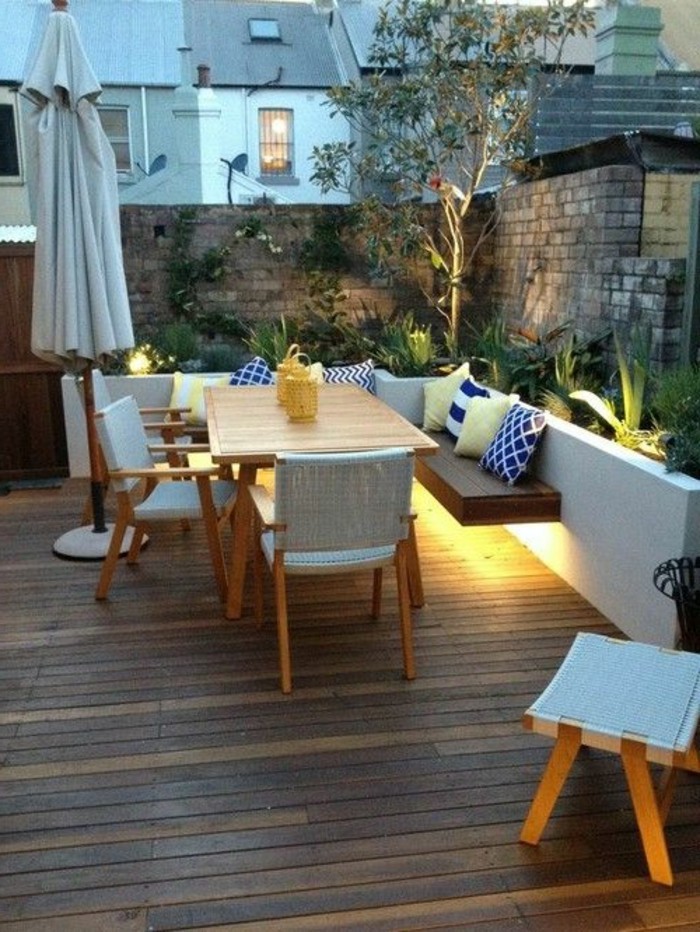 jardín-terraza-diseño-con-para piso de madera