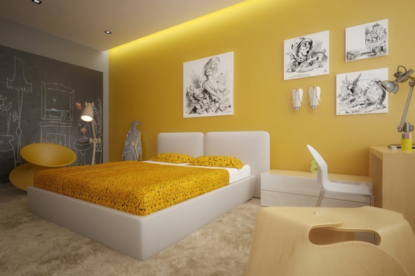 ظلال-الصفراء-الحديثة-أصفر-غرفة نوم