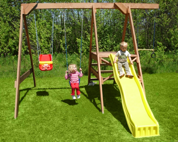 पीले स्लाइड और स्विंग-इन-बगीचे भूनिर्माण-बाहरी डिजाइन