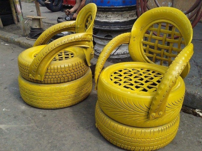 צהוב-כיסאות-מ-רכב צמיג מתוצרת בשימוש למיחזור צמיגים