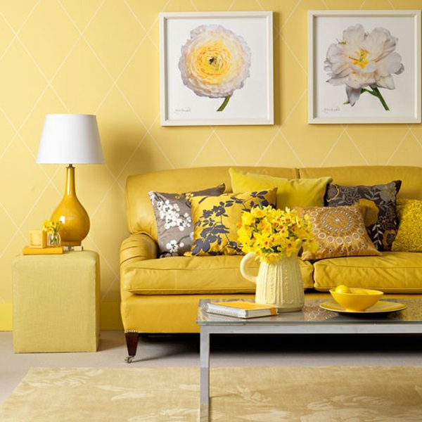 kaunis keltainen olohuoneen matto Keltainen