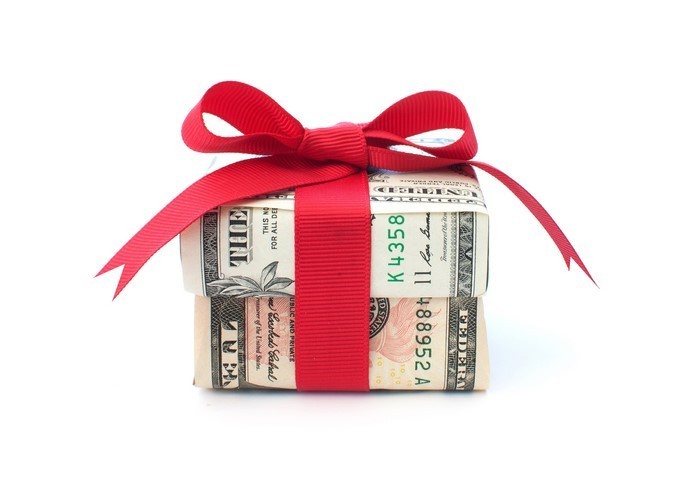货币礼品婚礼的钱盒上带有一个带