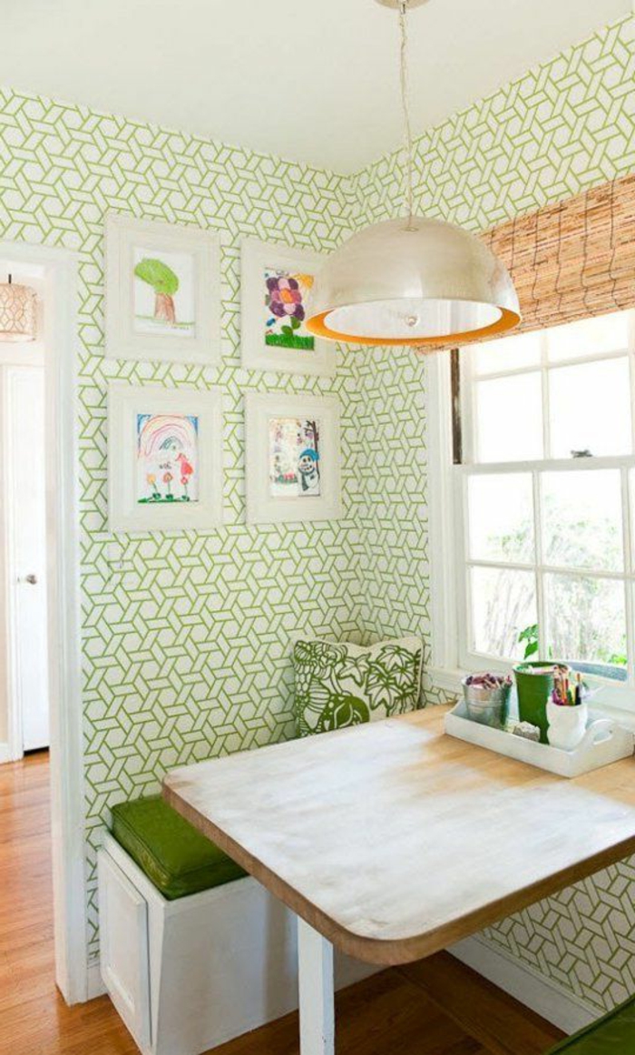 舒适的厨房现代几何壁纸绿色饰品