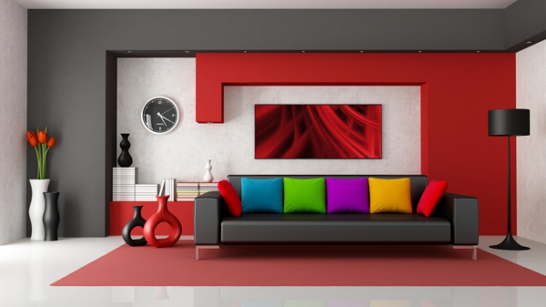 salon cosy design d'intérieur mur rouge salon intérieur