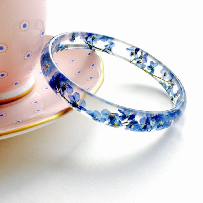 cadeau pour femme, bracelet, myosotis, bleu