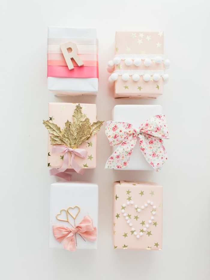 regalos para colegas, hermosas cajas con baendchen, perlas y hojas