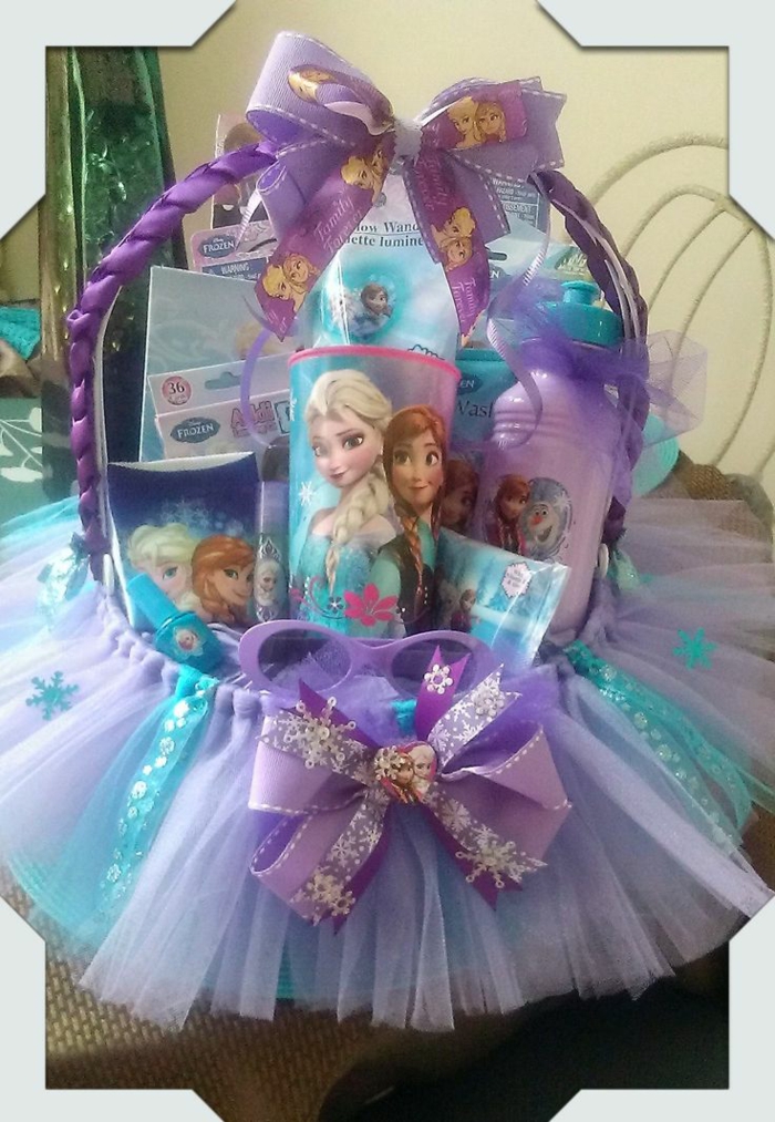 冷冻杯的女主角，紫色和蓝色瓶装主题丝带 - 礼品篮的想法