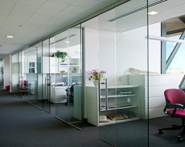glasschiebetuer功能于BUERO办公室房间分隔 - 花 - 粉红色的椅子