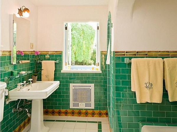 vihreä-kylpyhuone-laatat-ideoita-kylpyhuoneet-mielenkiintoinen suunnittelu