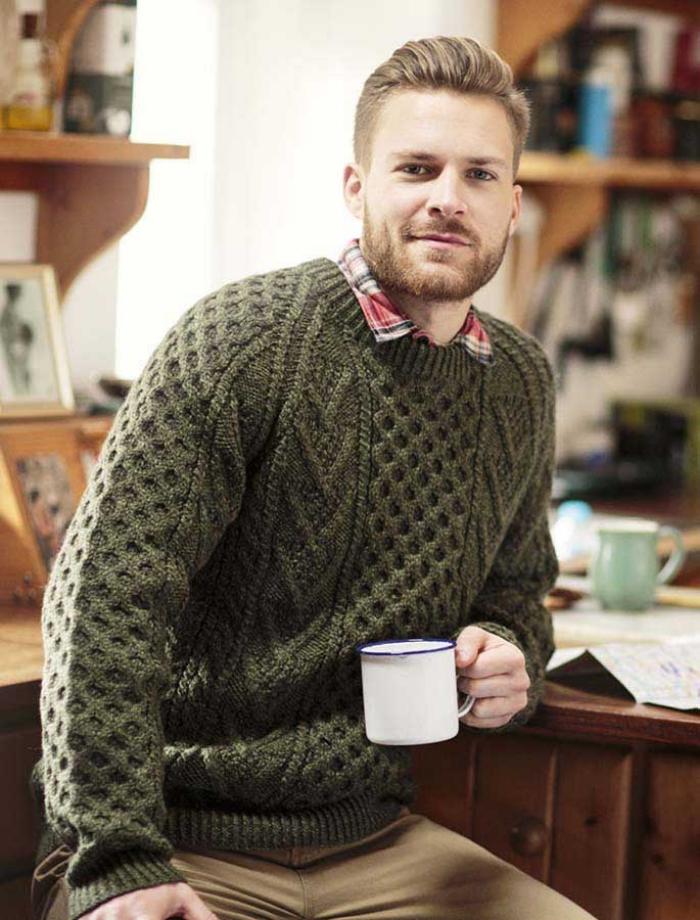हरी स्वेटर के लिए पुरुषों-आयरिश बुनाई पैटर्न आयरिश स्वेटर