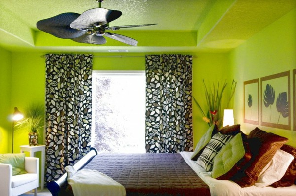 vihreä-wall design-for-makuuhuone-with-verhot